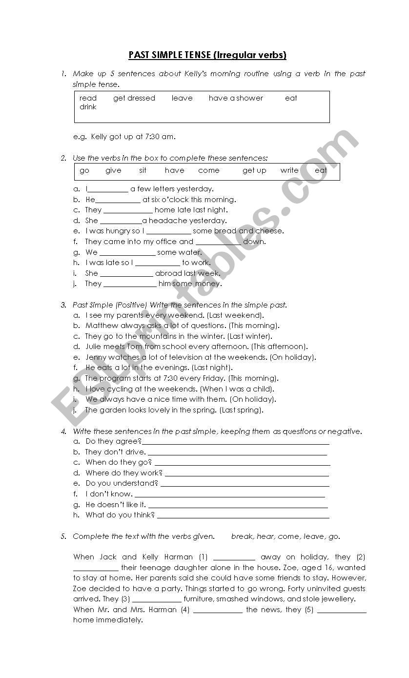 PAST SIMPLE TENSE (Irregular verbs)