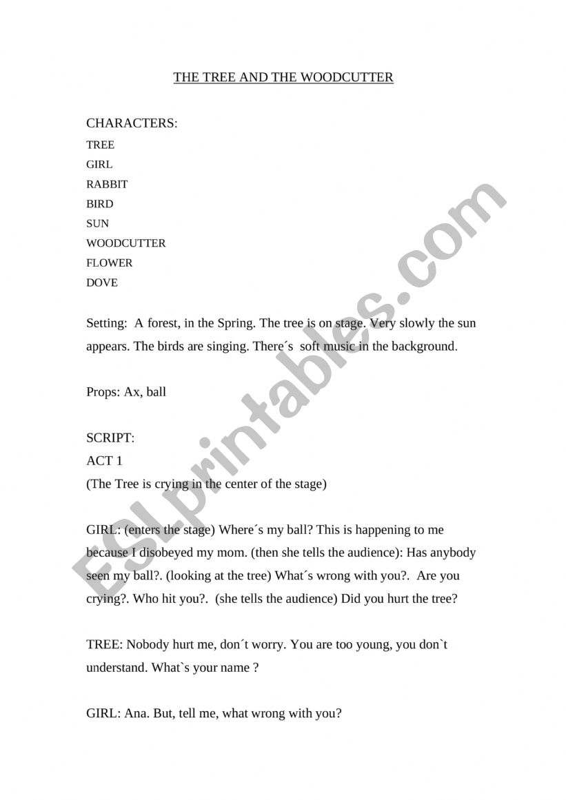 play script worksheet