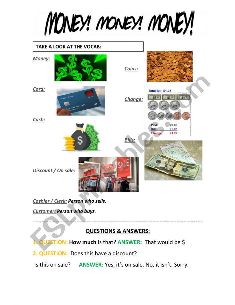 LETS TALK ABOUT MONEY  worksheet