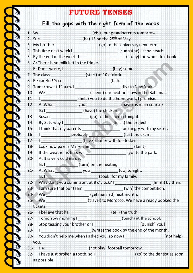 Future tenses worksheet