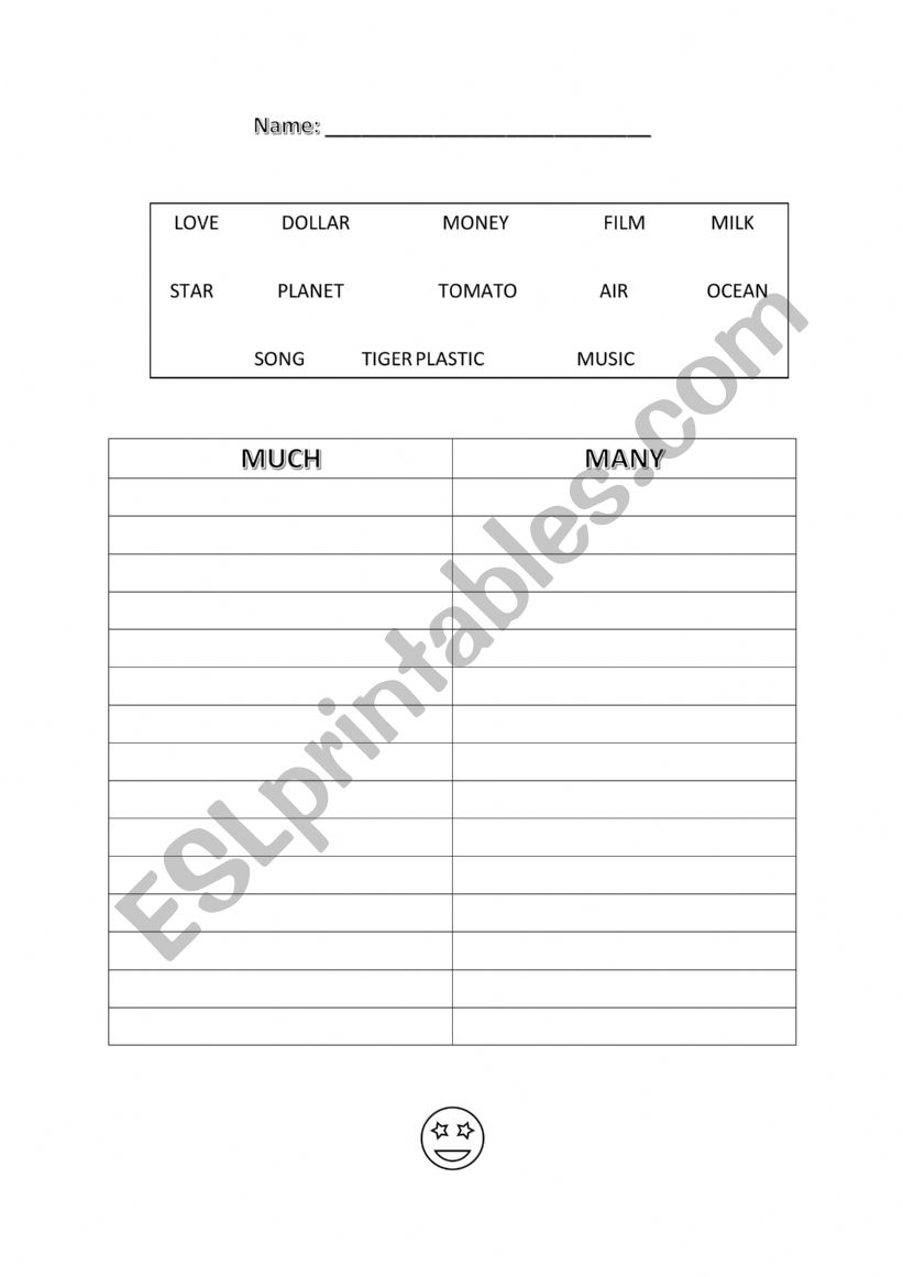 MANY or MUCH worksheet