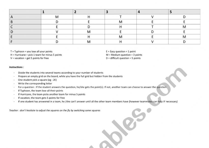 Typhoon game worksheet