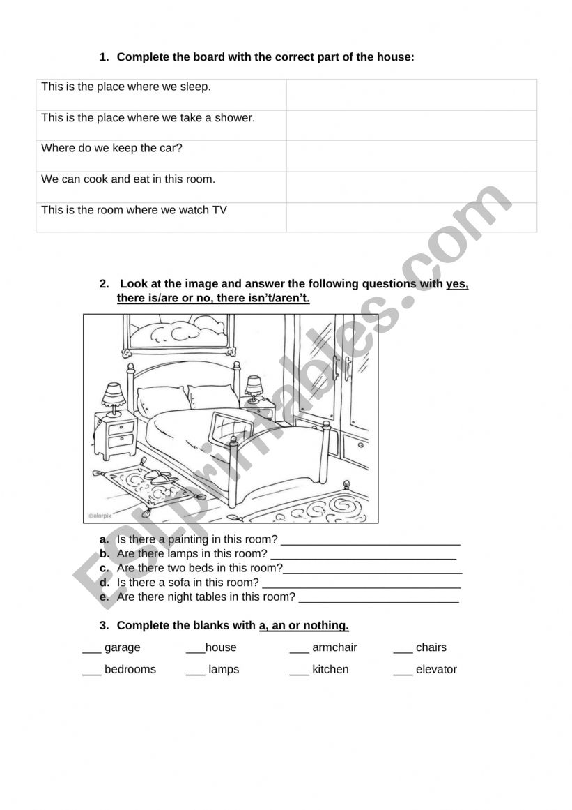 House and furniture worksheet