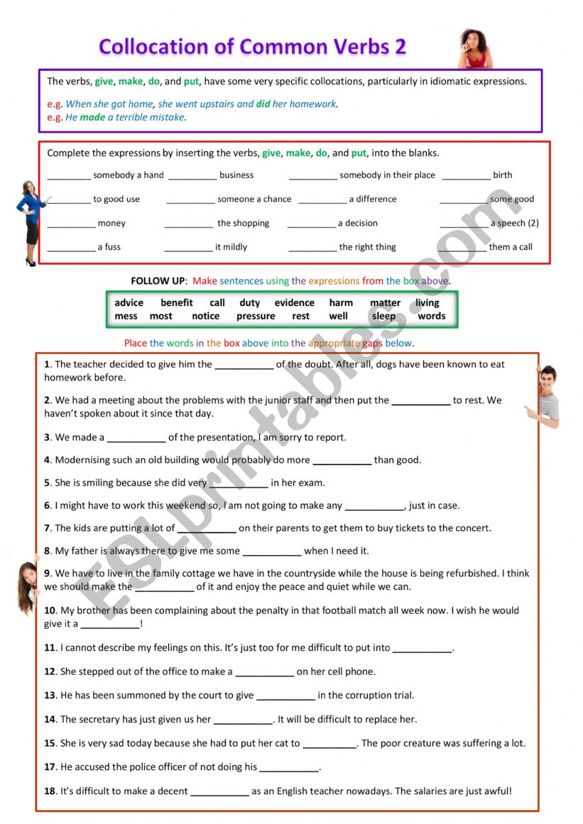 Common Verb Collocations 2 worksheet