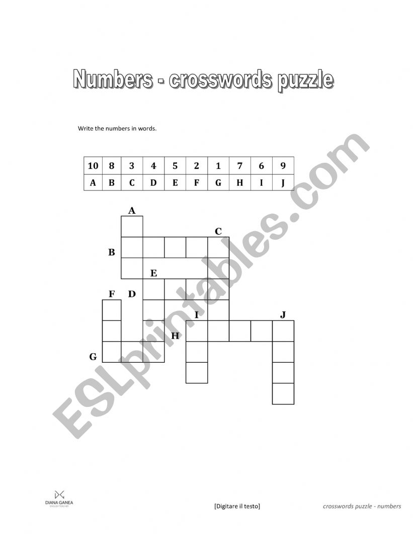 Numbers one to ten crosswords puzzle