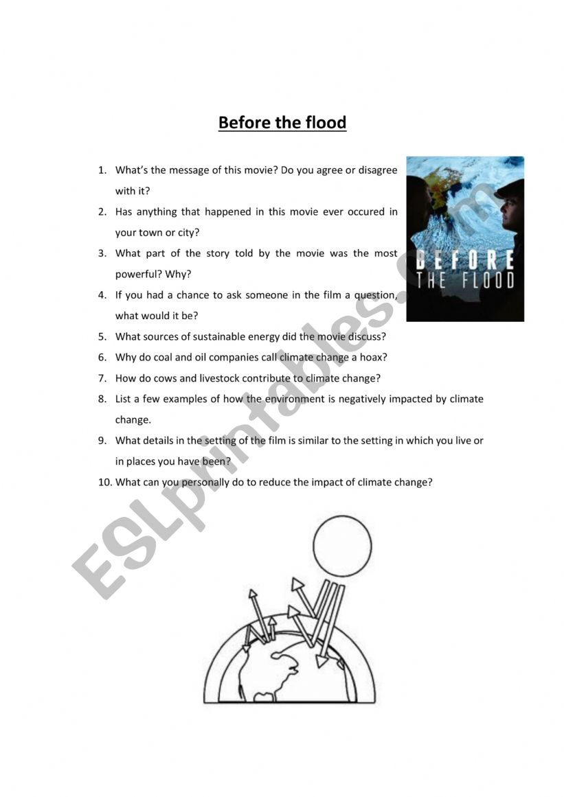 Before the flood (movie) worksheet