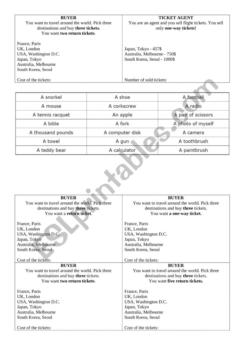 Byuing tickets - role play worksheet