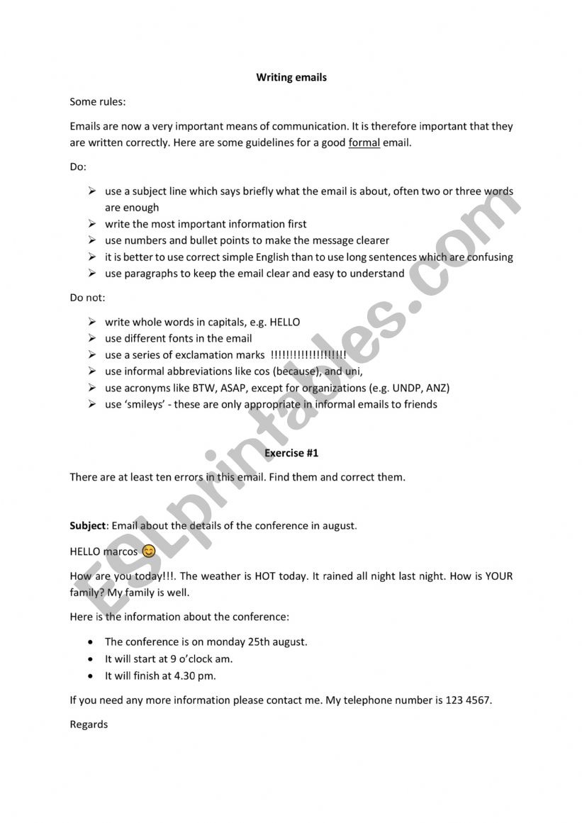 Writing emails - theory and exercises