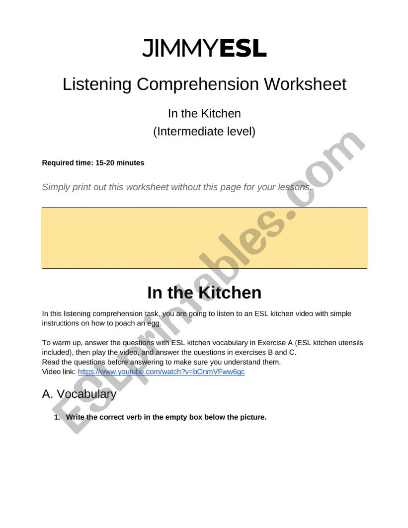 In The Kitchen worksheet
