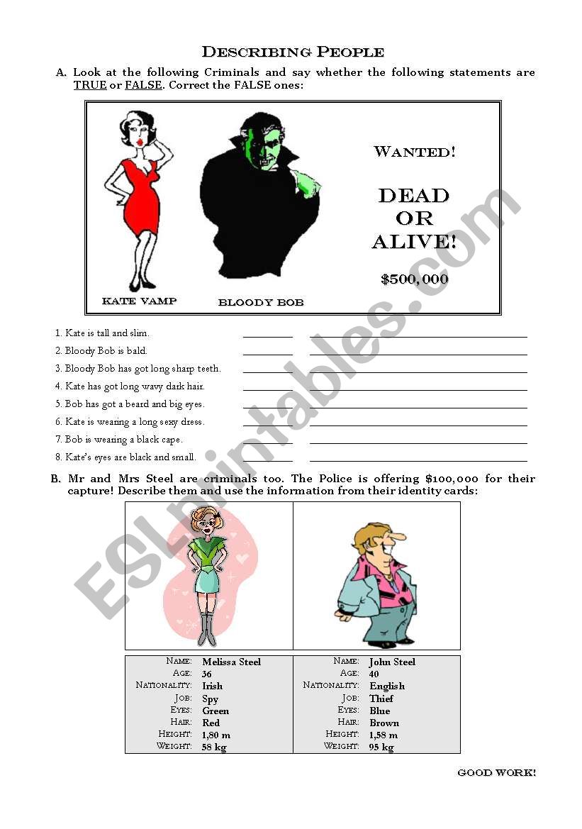 DESCRIBING PEOPLE worksheet