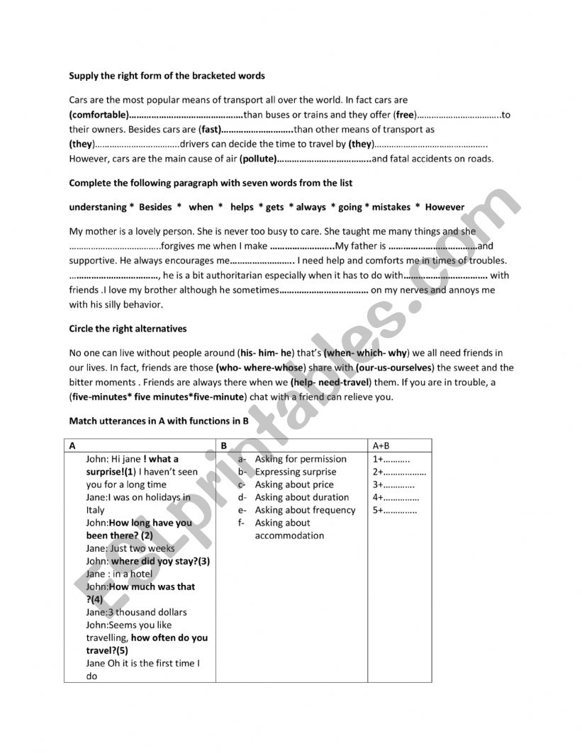 8th form language worksheet