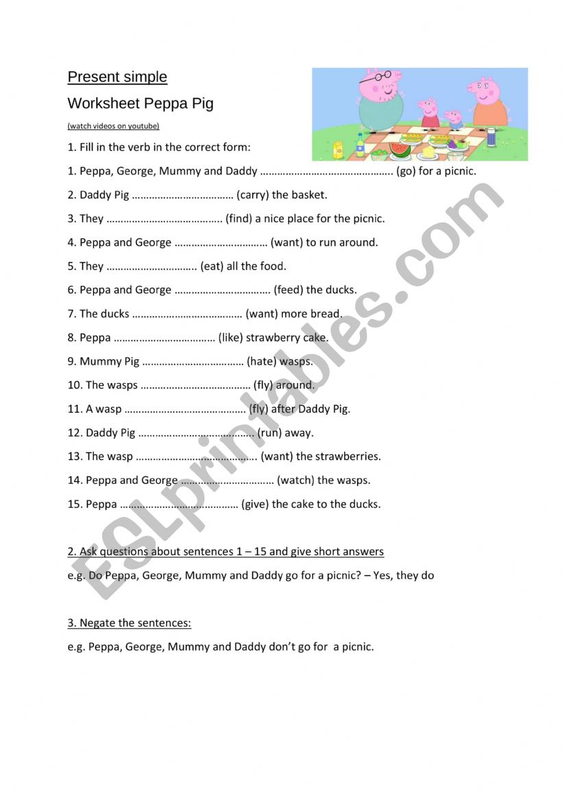 Present simple with Peppa Pig worksheet