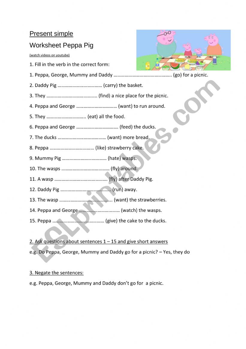 Present simple with Peppa Pig worksheet