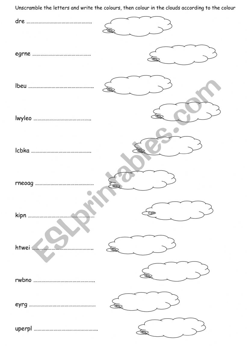 unscramble the colours worksheet