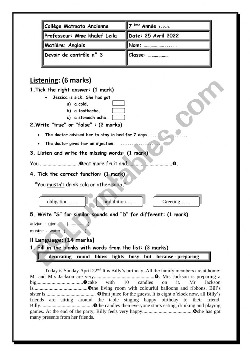 mid-term n:3 test worksheet