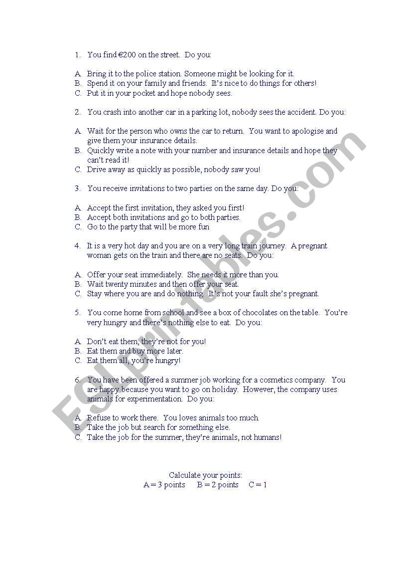 moral dilemmas quiz worksheet