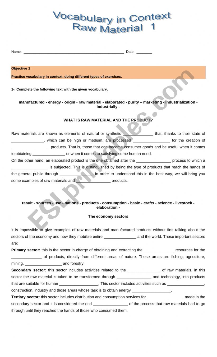 Logistics Vocabulary worksheet