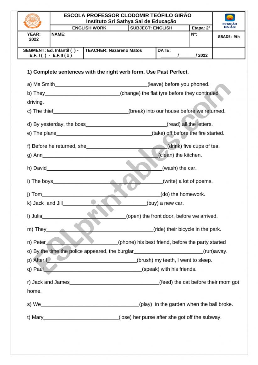 PAST PERFECT worksheet
