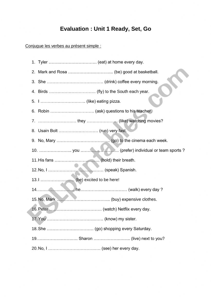 Test present simple worksheet