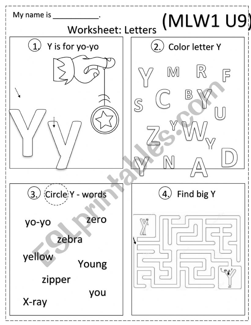 Letter Y worksheet worksheet