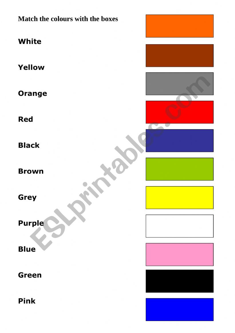 colours - match with boxes worksheet