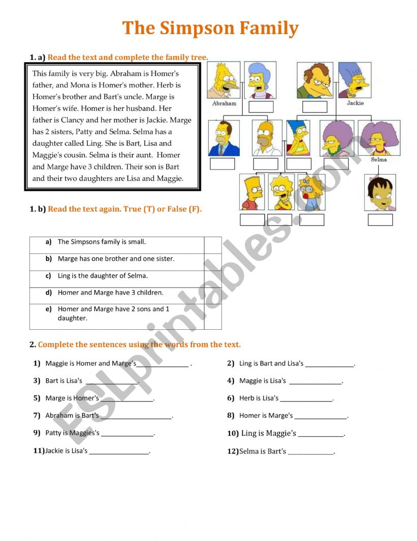 The Simpsons family worksheet