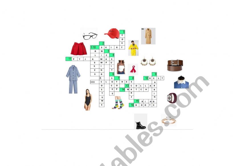 Clothes crossword worksheet