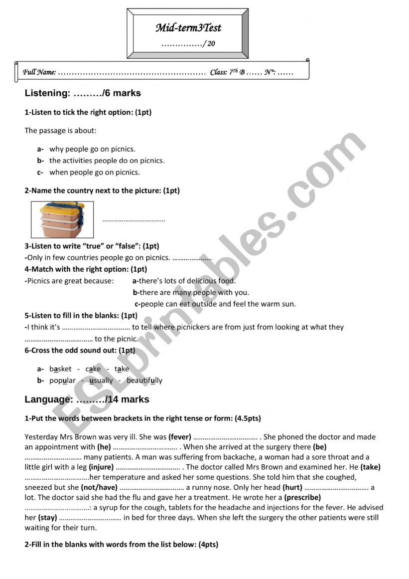 Mid-term3 test worksheet