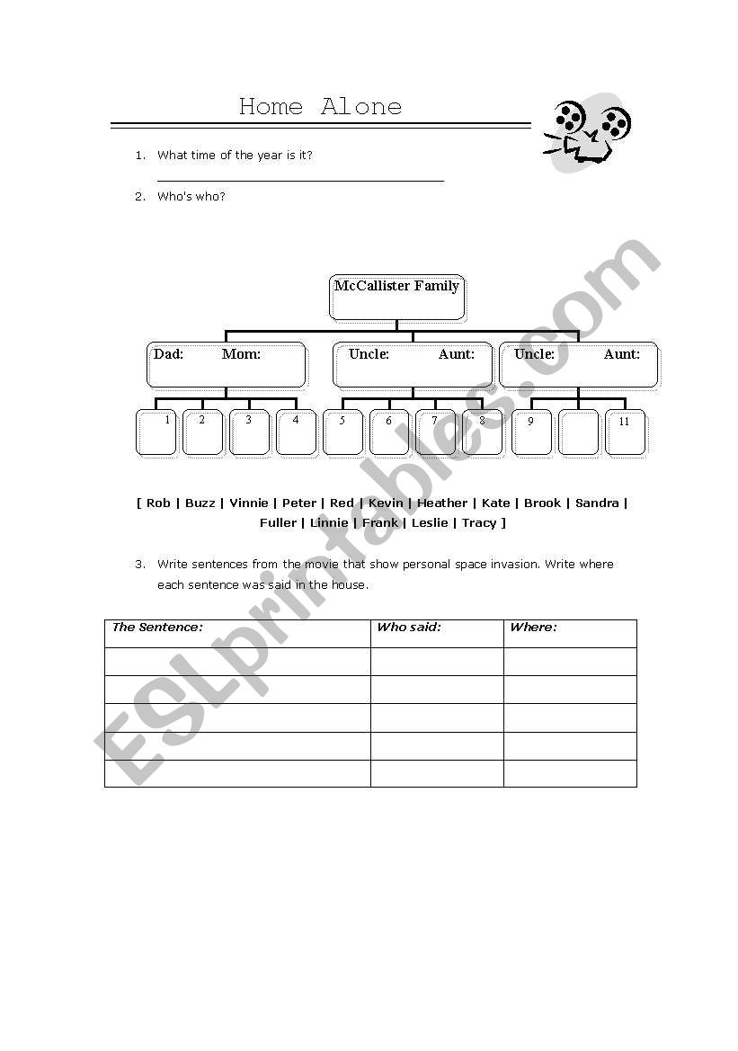 Home Alone worksheet