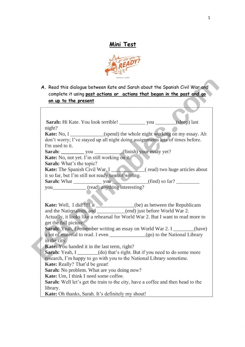 Mini test worksheet