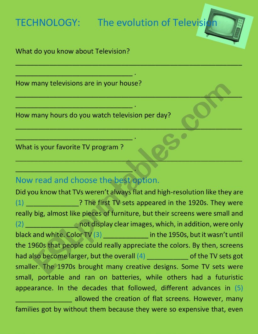Great Inventions   The TV worksheet
