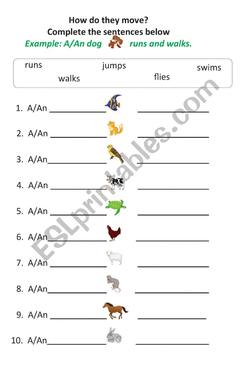 How do these animals move? - ESL worksheet by nenyuliana