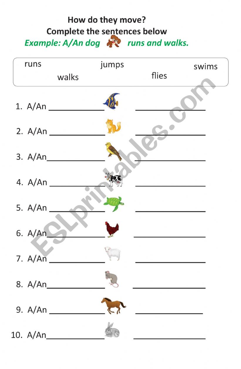 How do these animals move? worksheet