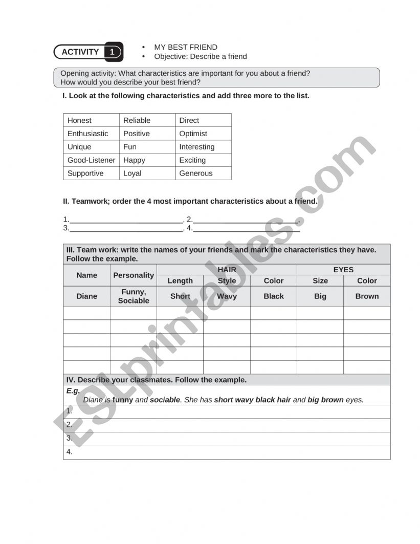 My best friend worksheet