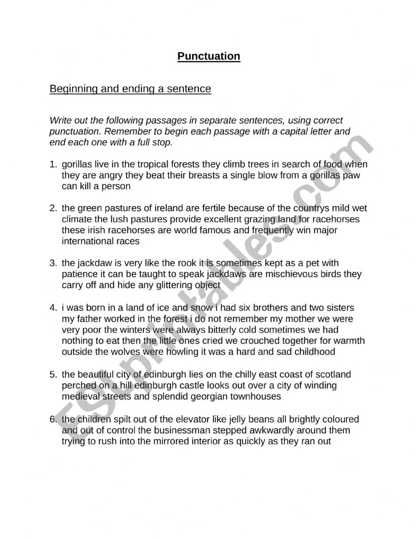 Punctuation - Beginning and ending a sentence 