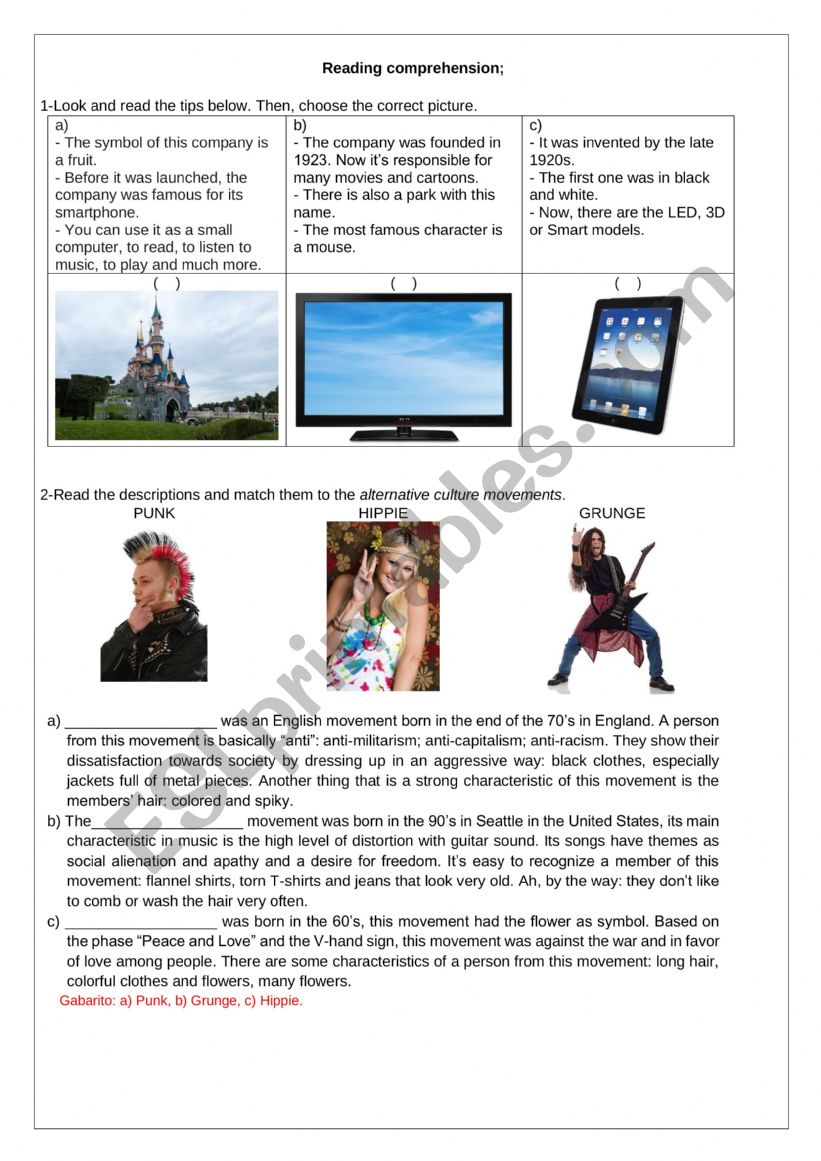  Reading comprehension;  worksheet