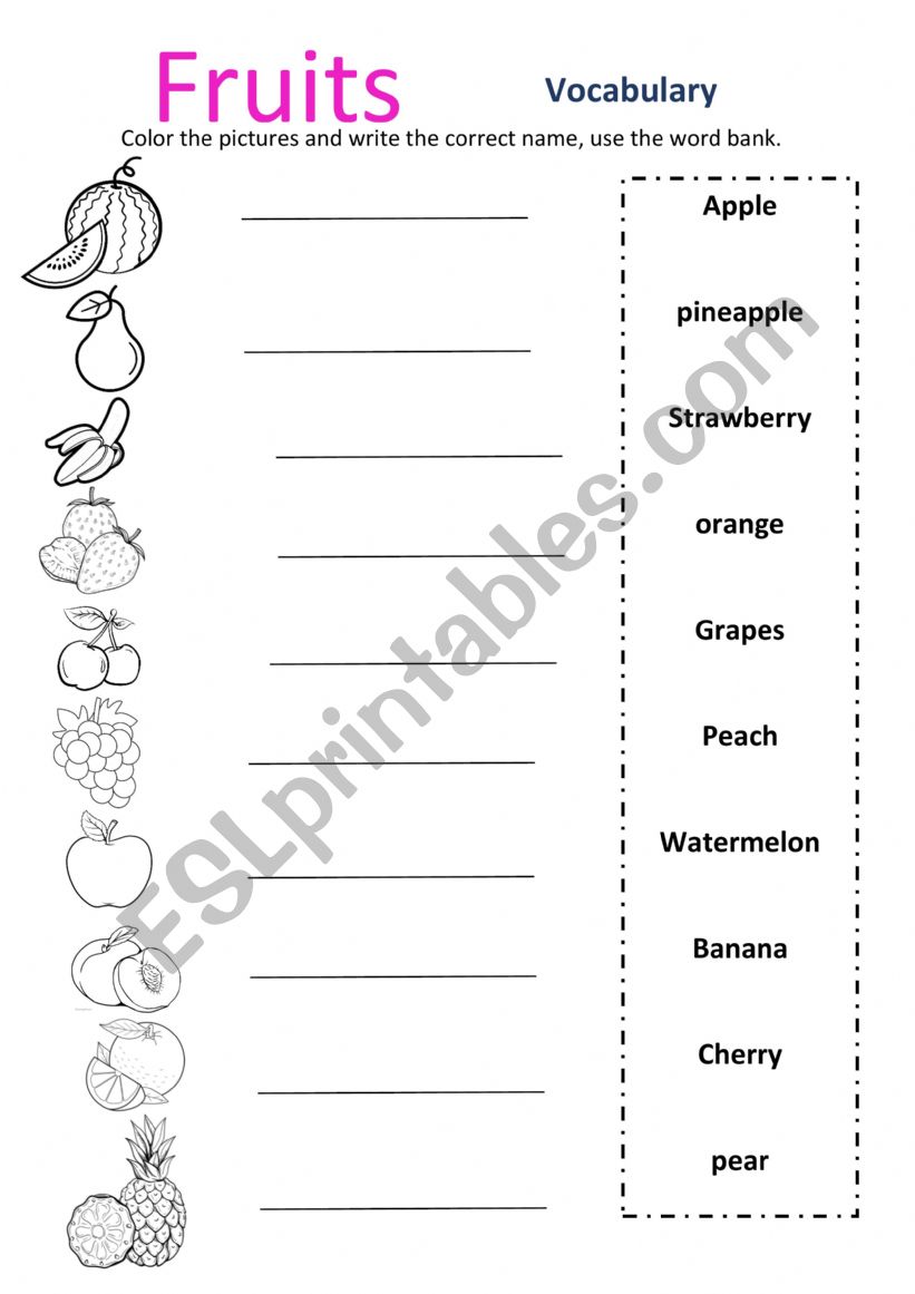 Fruits worksheet
