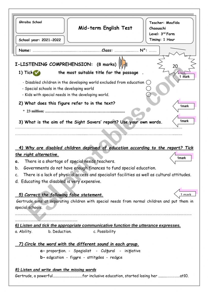 Mid term test3 worksheet