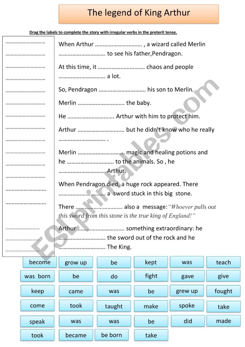 the legend of Arthur worksheet