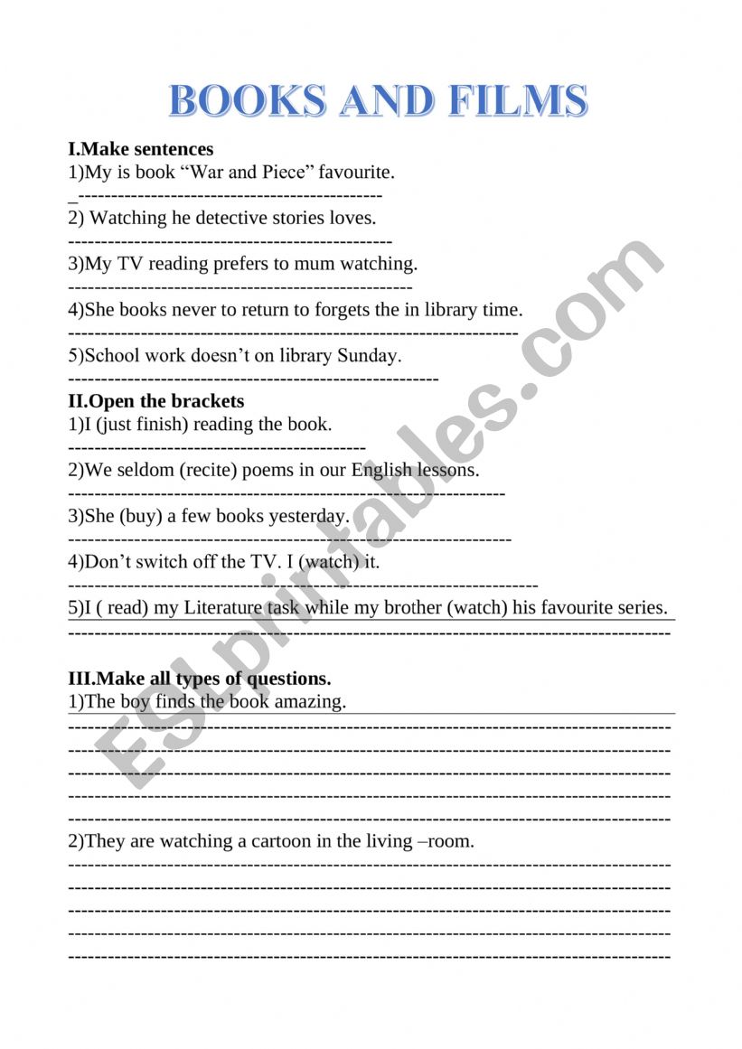 BOOKS AND FILMS worksheet