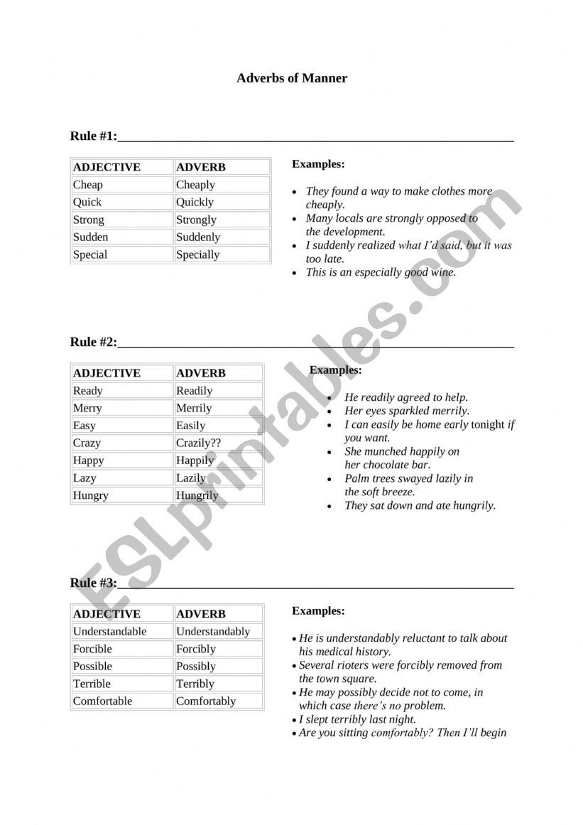 Adverbs of manner worksheet