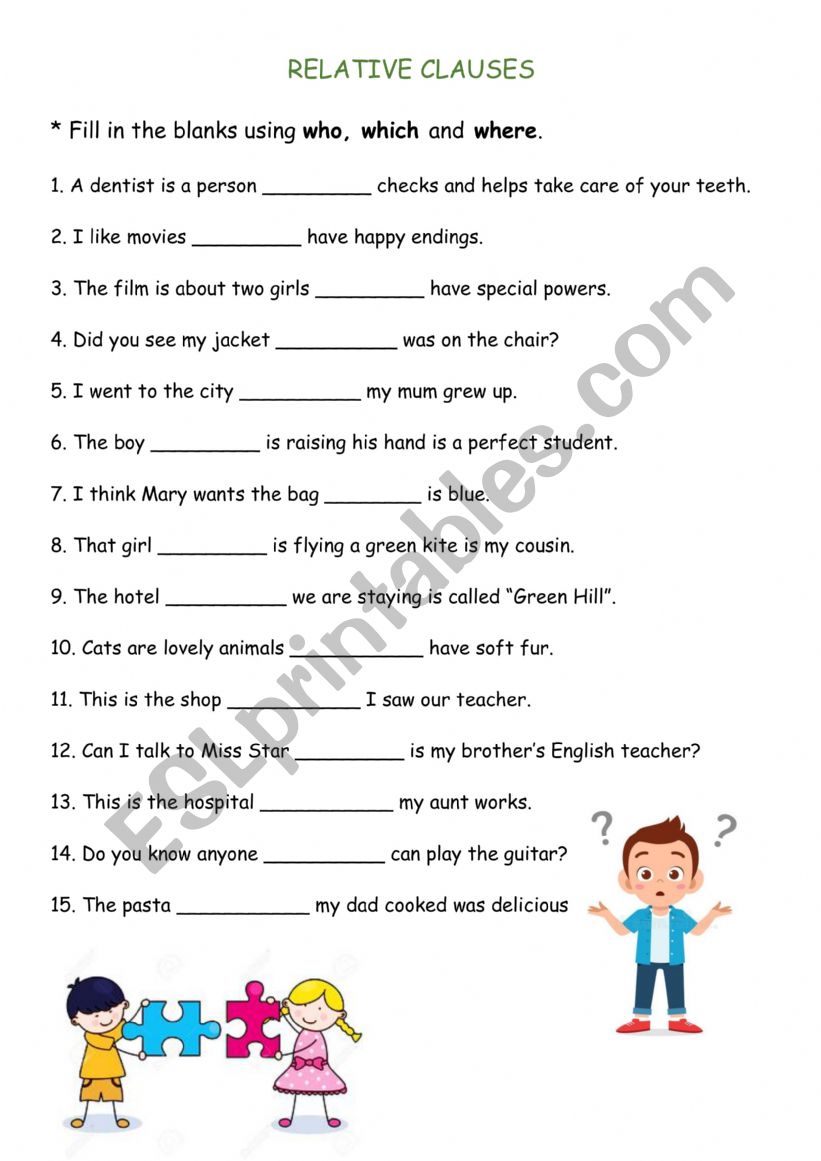 Relative Clauses worksheet