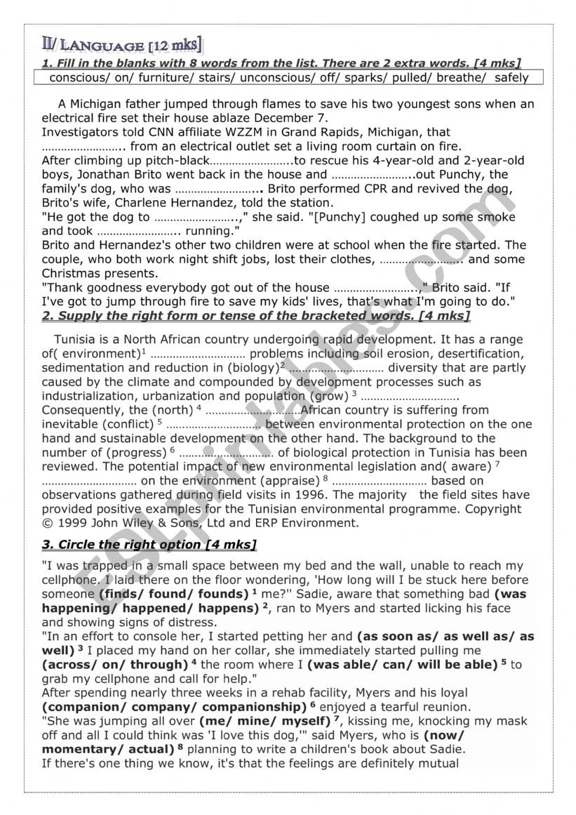 1st form mid term test 3 worksheet