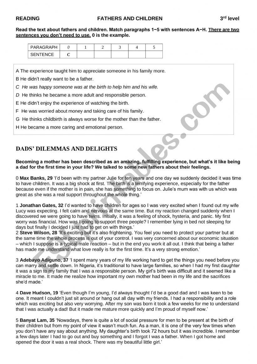 READING - B1 LEVEL worksheet