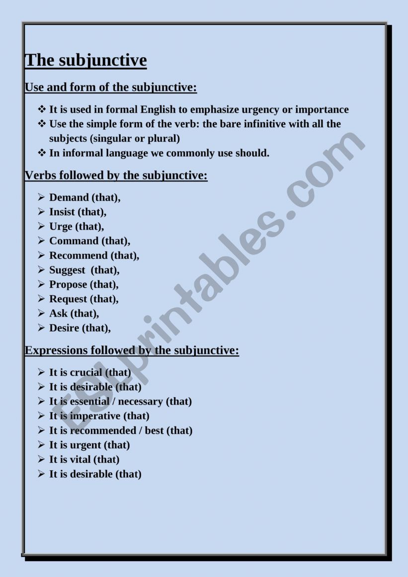 The subjunctive worksheet