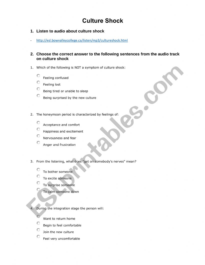 Culture Shock- Canada worksheet