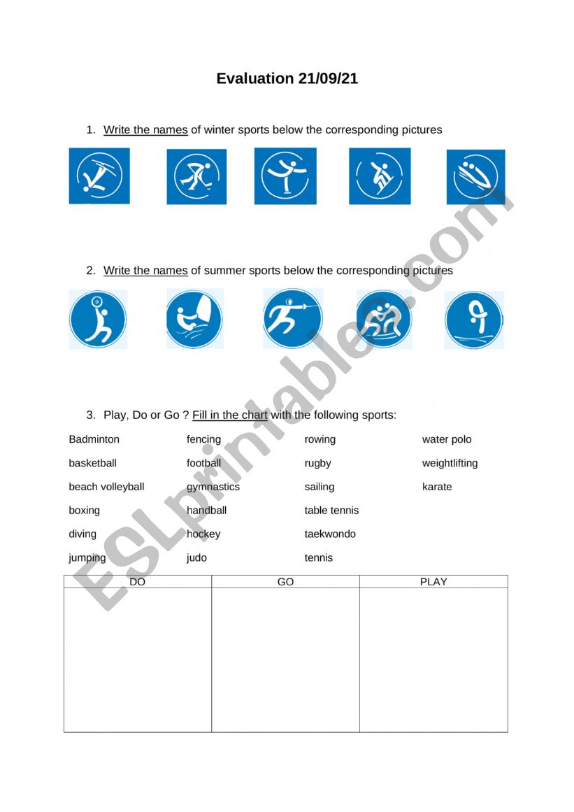 Test Sport worksheet