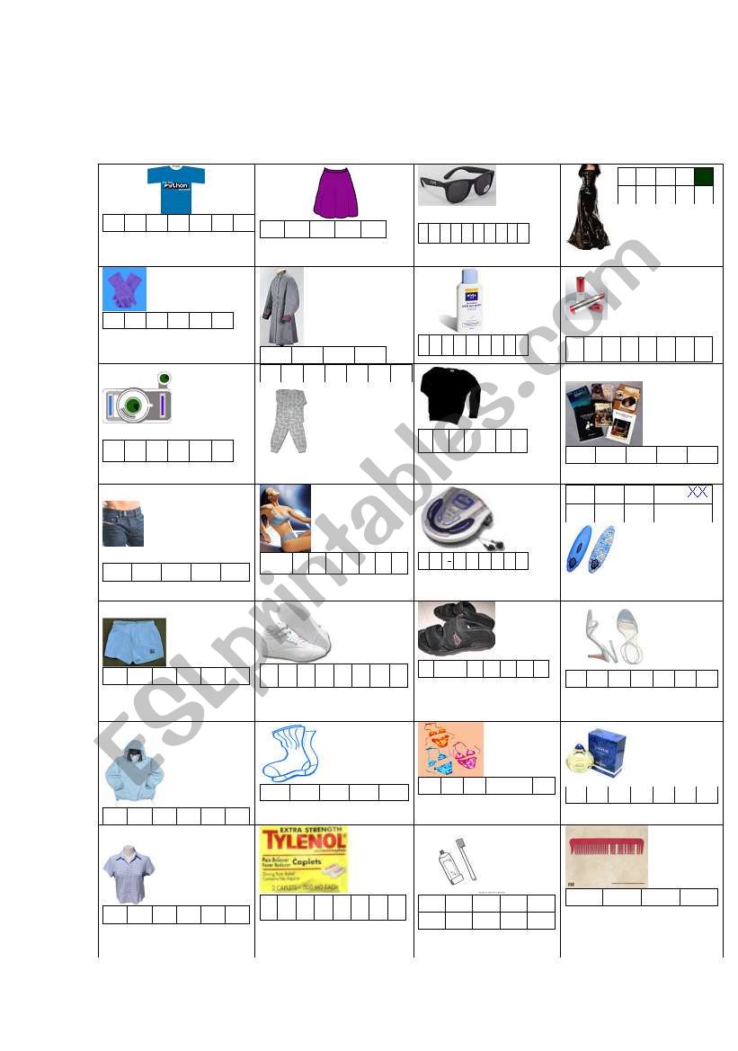 packing list worksheet