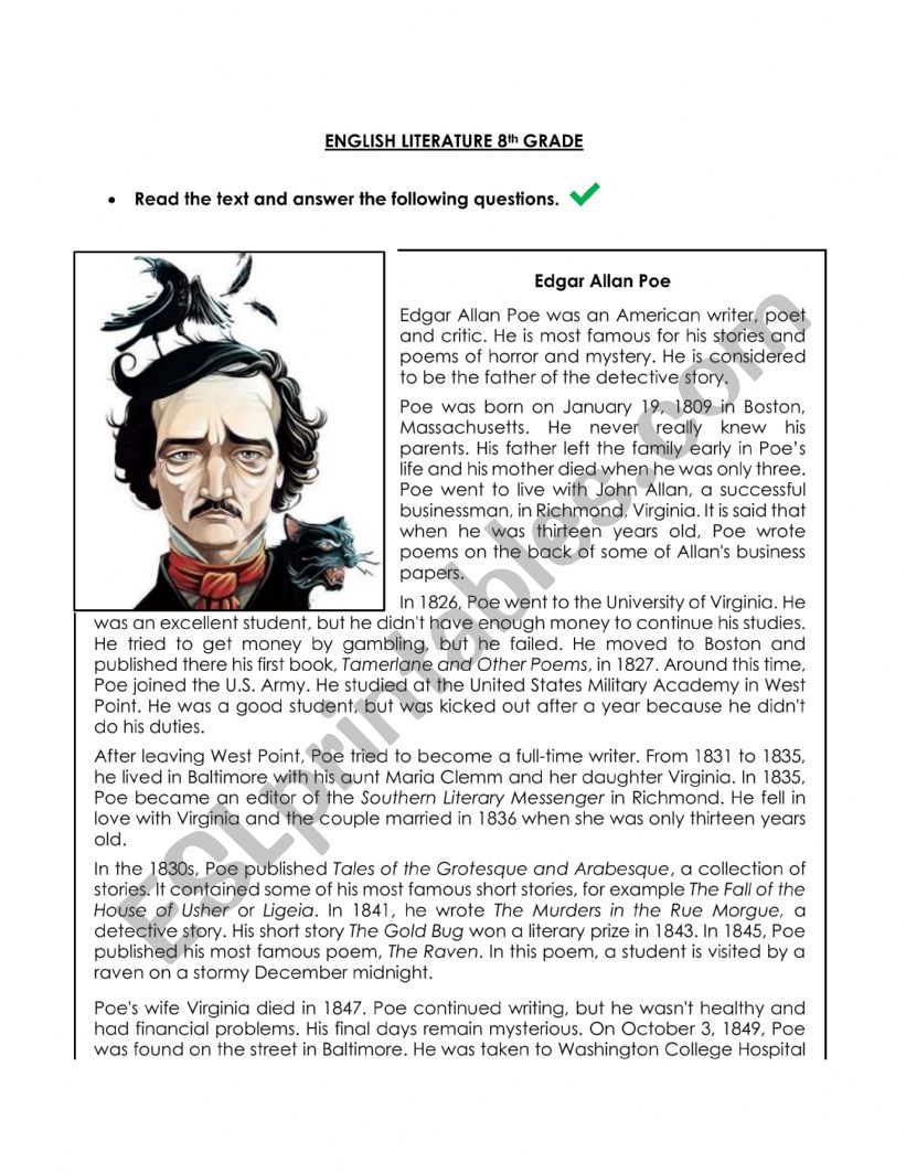 edgar allan poe biography with questions