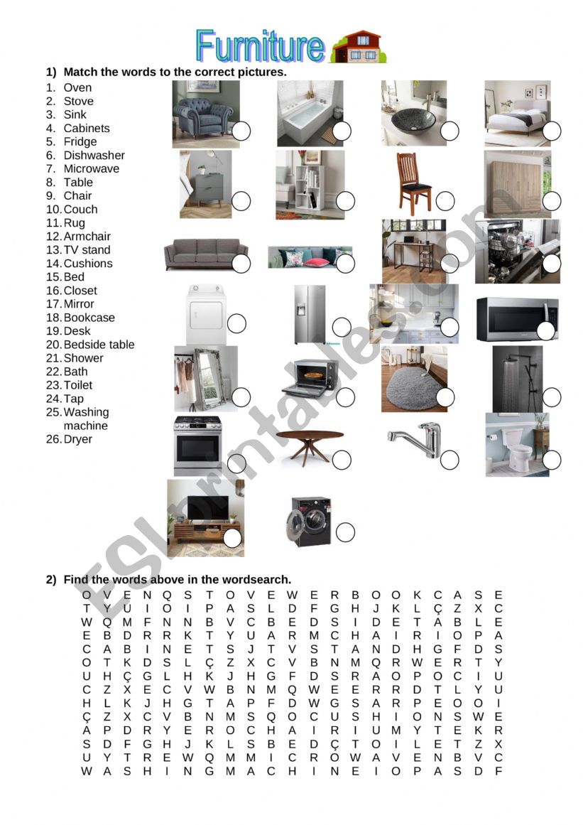 House Furniture worksheet